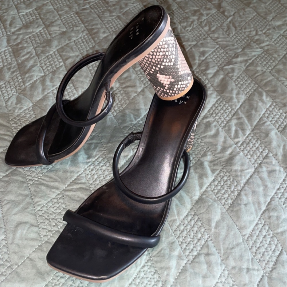 Black strappy snakeskin heels
